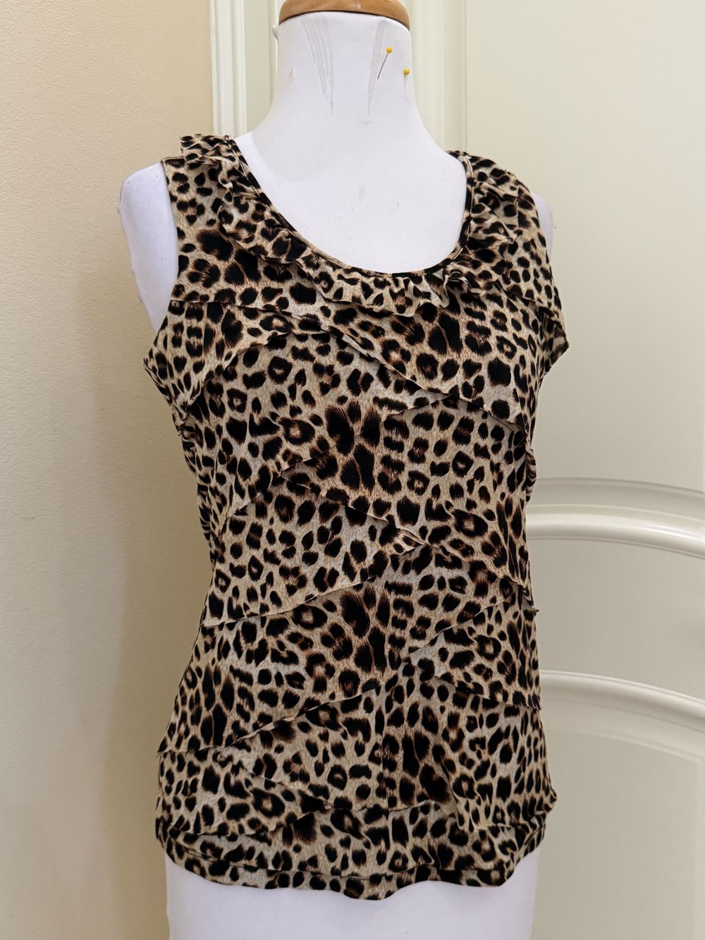 Madison cheetah pattern mesh ruffle top